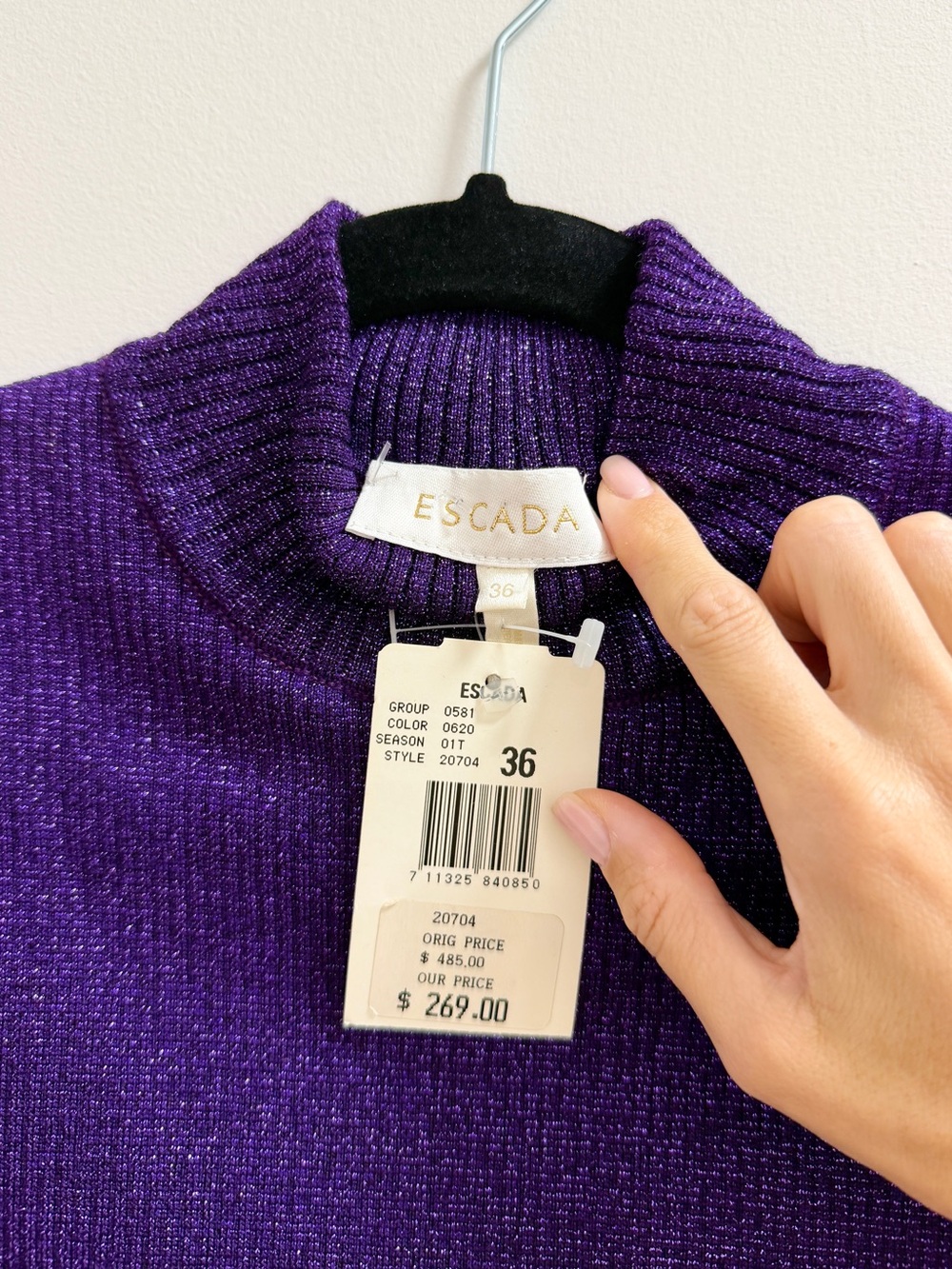 Escada Vintage Purple Sleeveless Mock Neck / Turtleneck Knit Top - Picture 6 of 7